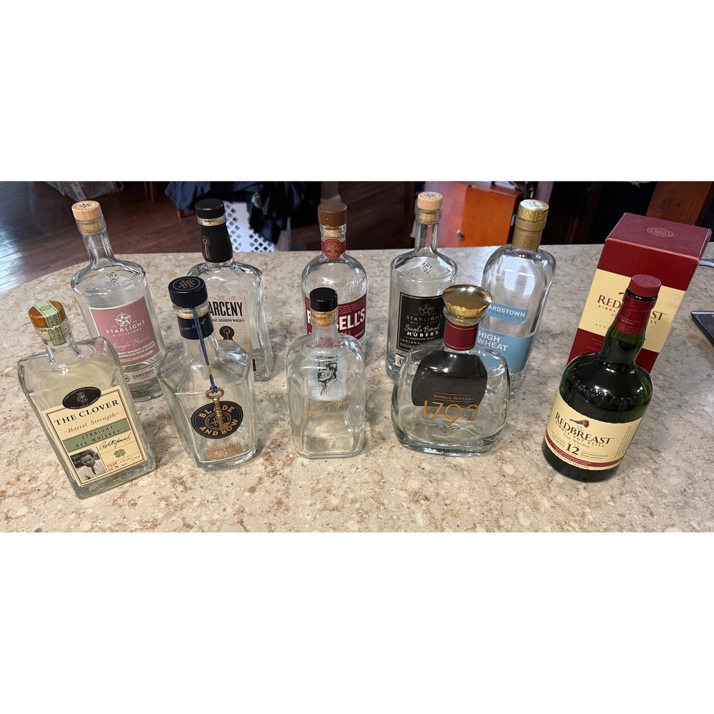 Lot of 10 Empty Bourbon Bottles Elmer T Lee Blade and Bow Redbreast 1792 Larceny
